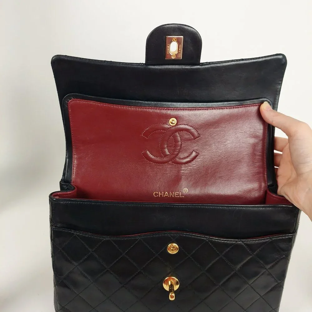 SOLD CHANEL 25 Black Double Flap Quilted Lambskin Leather Bag - Picture 14 of 16